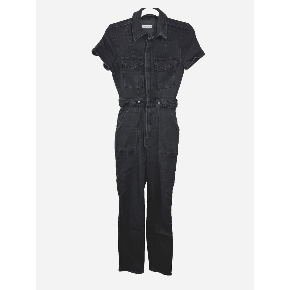 Good American Fit For Success Coveralls Washed Black Denim Stretch Work Comfy